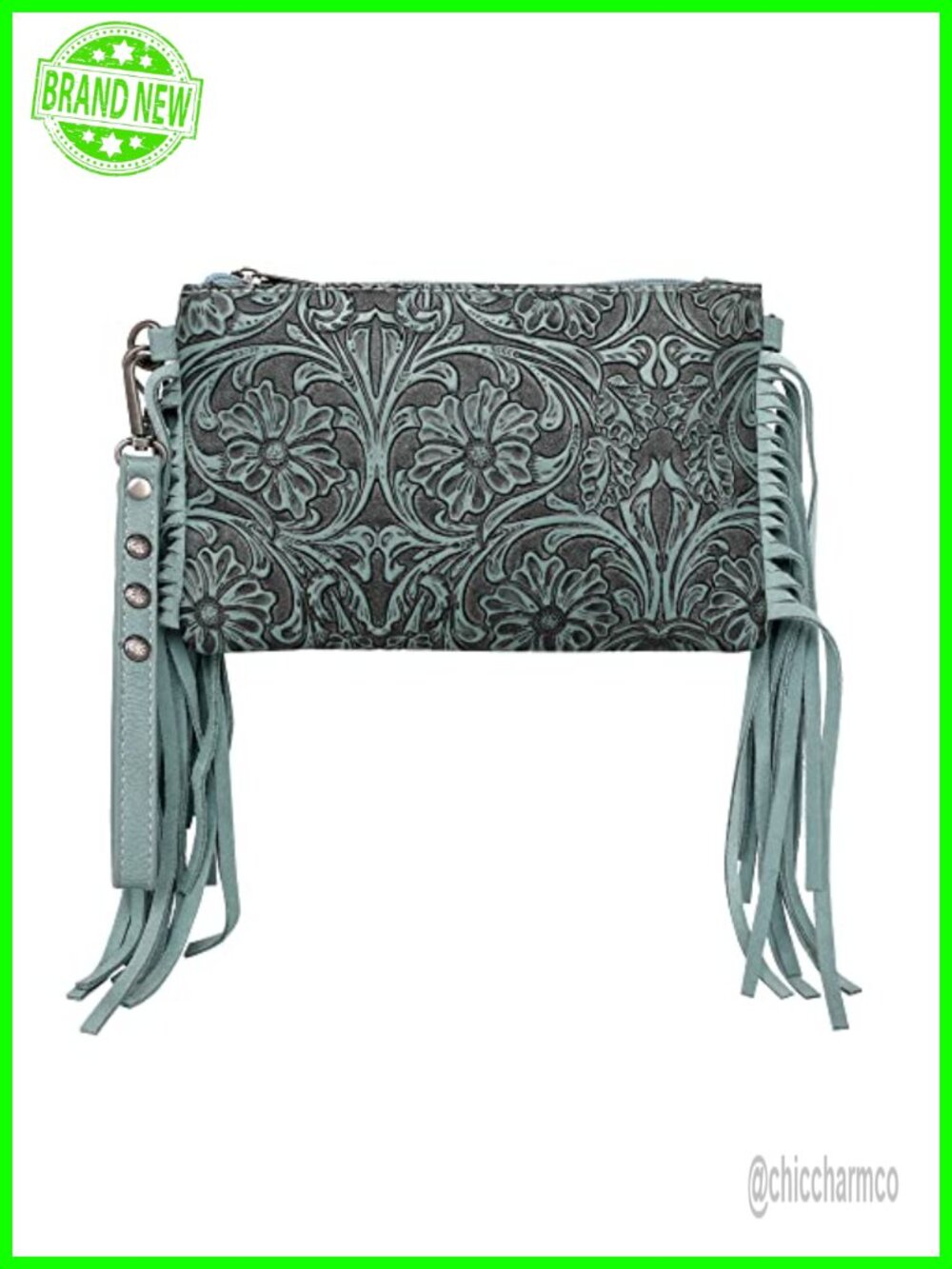 Western Floral Embossed Synthetic Leather Crossbody Wristlet Wallet Purse